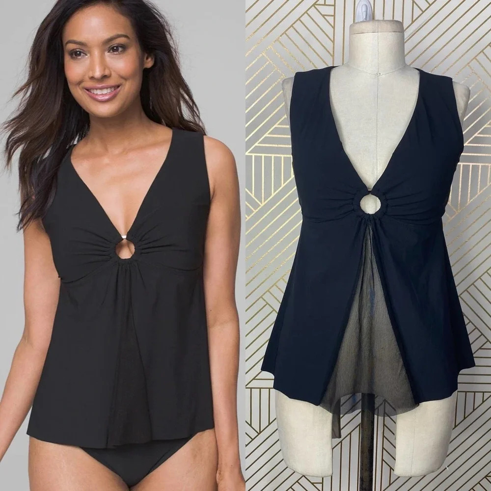 Amoressa Mombasa Jomo Swing Tankini Swim Top Keyhole Mesh Black Size US‎ 6